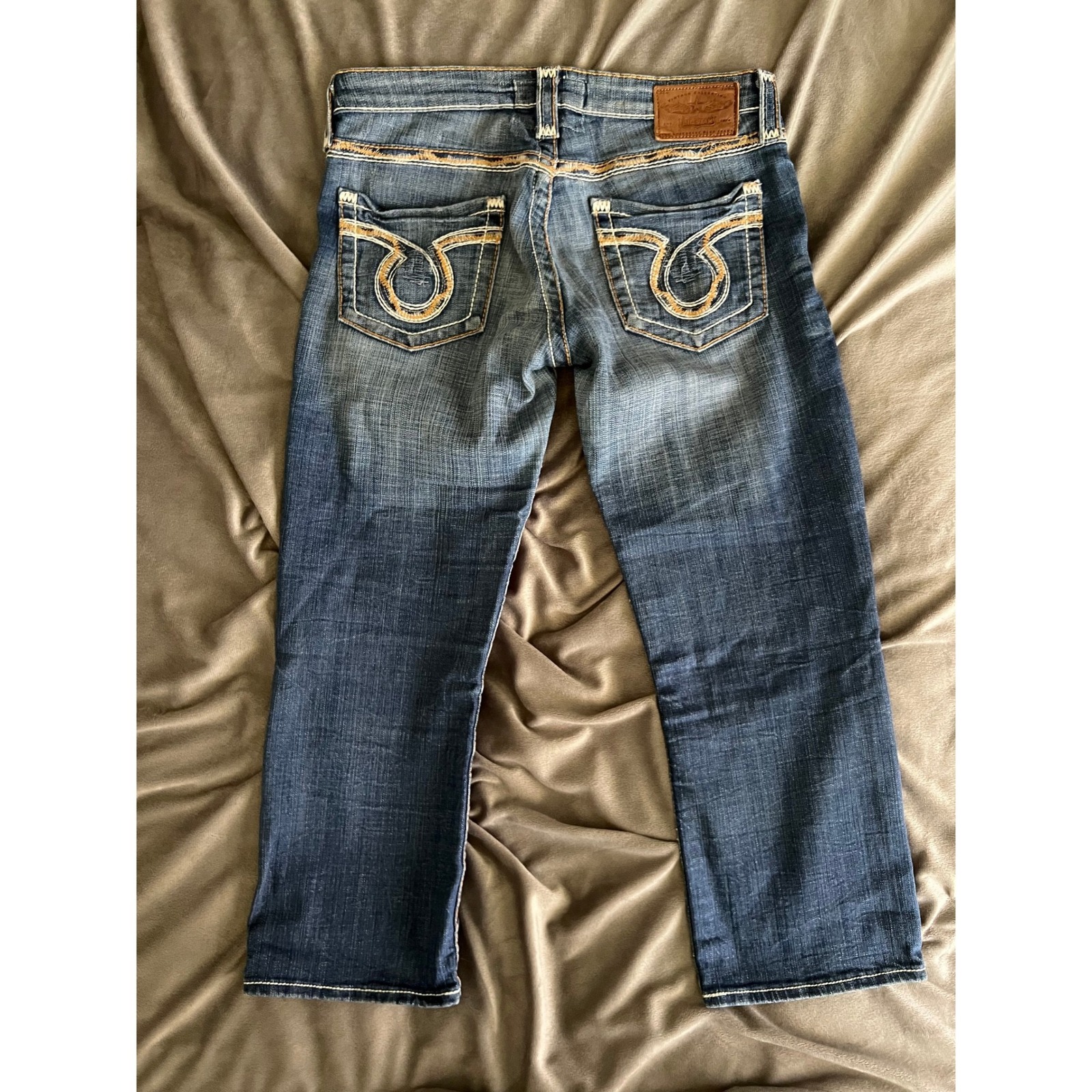 Big Star Sweet Cropped Jeans Medium Wash Embroidered Low Rise Womens 29